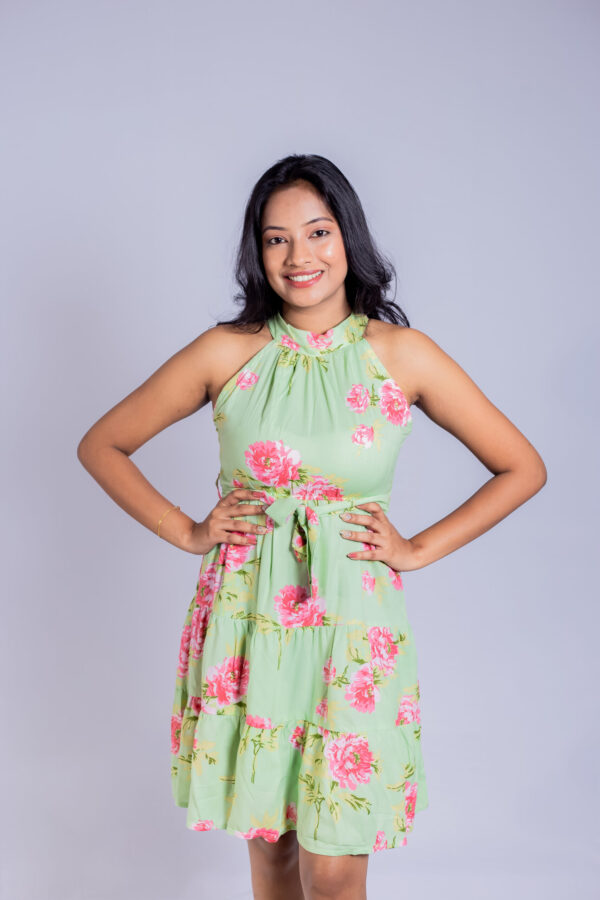 Green Floral Halter Dress