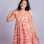 Orange Floral Puff Sleeve Dress