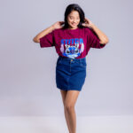 Oversize T-shirt worn by model with relaxed fit cotton fabric