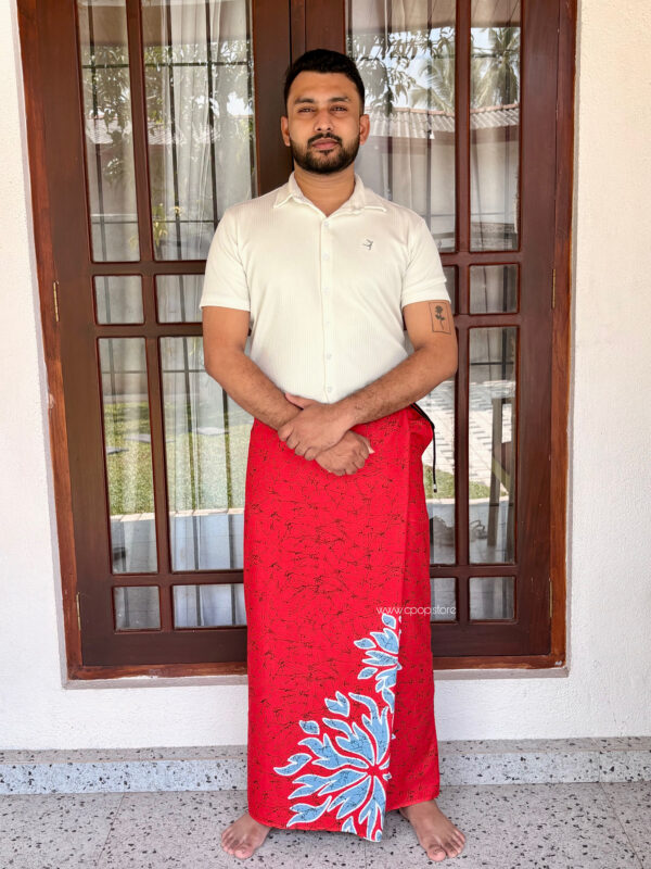 Aurudu Red Blossom Gents Sarong with Pocket