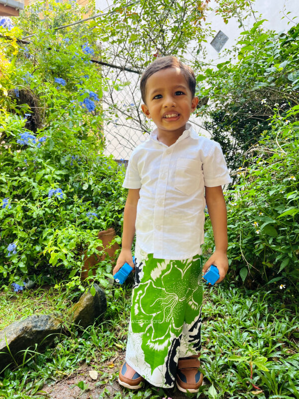 Aurudu Green Blossom Little Boy Sarong with Shirt