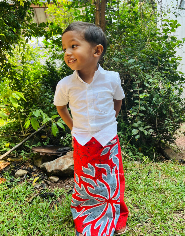 Aurudu Red Blossom Little Boy Sarong with Shirt
